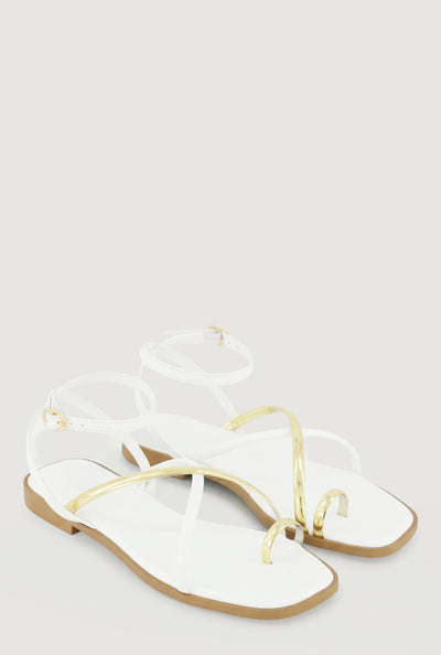 Asymmetrical Metallic Toe Loop Sandals