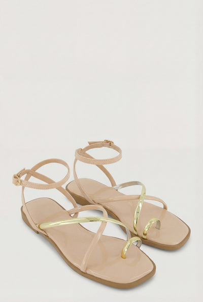 Asymmetrical Metallic Toe Loop Sandals
