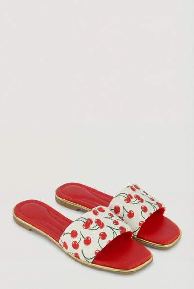 Cherry Print Slide Sandals