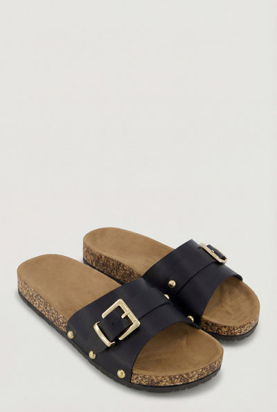 Studded Buckle Cork Footbed Sandals