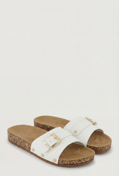 Studded Buckle Cork Footbed Sandals
