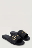 Horsebit Raffia Band Slide Sandals
