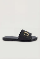 Horsebit Raffia Band Slide Sandals