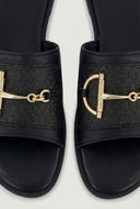 Horsebit Raffia Band Slide Sandals