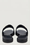 Horsebit Raffia Band Slide Sandals