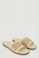 Horsebit Raffia Band Slide Sandals