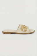 Horsebit Raffia Band Slide Sandals