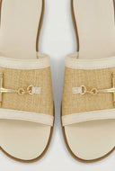 Horsebit Raffia Band Slide Sandals