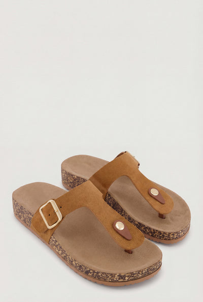 Buckle Cork Footbed Thong Sandals