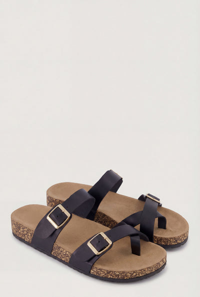 Asymmetrical Toe Loop Cork Footbed Sandals