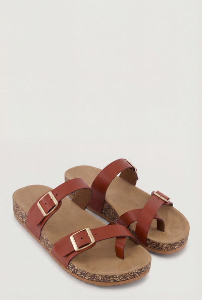 Asymmetrical Toe Loop Cork Footbed Sandals