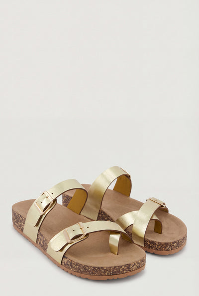Asymmetrical Toe Loop Cork Footbed Sandals