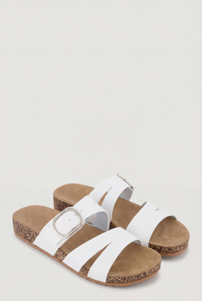 Cutout Buckle Cork Footbed Slide Sandals