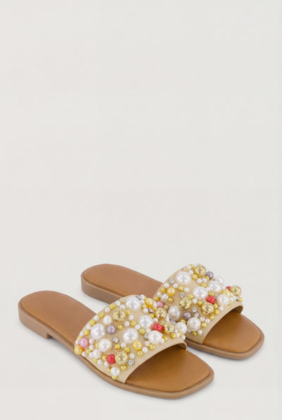 Pearl Embellished Flat Sandals