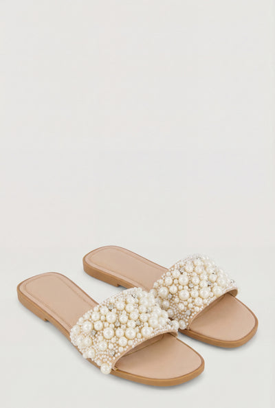 Faux Pearl Glam Slide Sandals