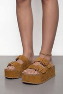 Double Buckle Cork Platform Sandals