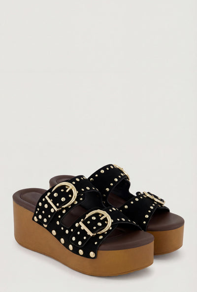 Studded Double Buckle Platform Sandals
