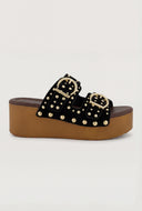Studded Double Buckle Platform Sandals