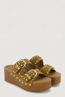 Studded Double Buckle Platform Sandals