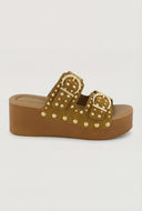Studded Double Buckle Platform Sandals