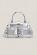 Metallic Structured Top Handle Handbag