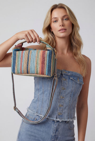 Striped Raffia Crossbody Bag
