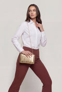 Metallic Stripe Detail Crossbody Clutch