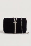 Rhinestone Loop Faux Suede Clutch Bag