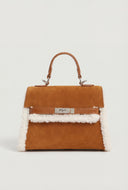 Sherpa Trim Faux Suede Crossbody Bag