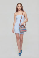 Striped Raffia Knot Strap Handbag