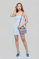 Striped Raffia Knot Strap Handbag