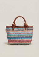 Striped Raffia Knot Strap Handbag