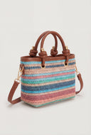 Striped Raffia Knot Strap Handbag