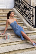 Striped Pearl Strap Raffia Bag