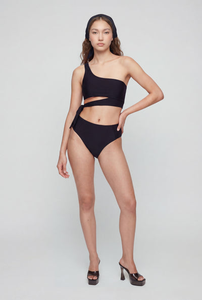 Tie Side Asymmetrical One Shoulder Swim Bikini Set