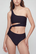 Tie Side Asymmetrical One Shoulder Swim Bikini Set
