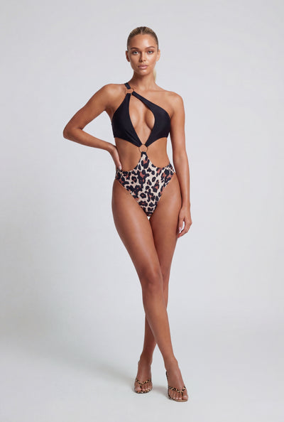 Leopard One Shoulder One Piece Swimsuit