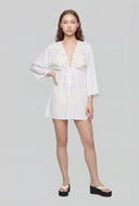 Eyelet Tie Front Pullover Swim Cover-Up