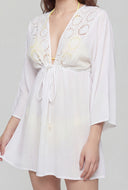 Eyelet Tie Front Pullover Swim Cover-Up