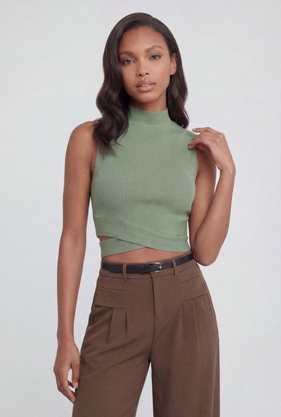 Ribbed Cutout Mock Neck Crop Top