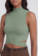Ribbed Cutout Mock Neck Crop Top