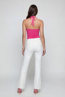 Scalloped Trim Crop Halter Top