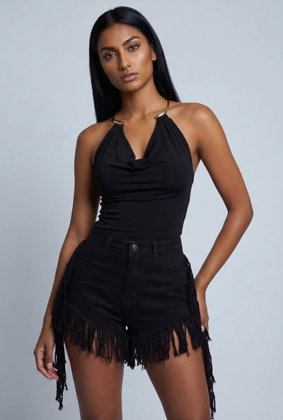 Heidi Cowl Neck Metallic Halter Top