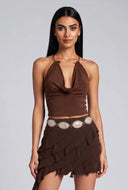 Heidi Cowl Neck Metallic Halter Top