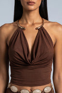 Heidi Cowl Neck Metallic Halter Top