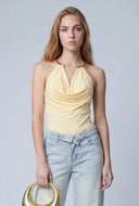 Heidi Cowl Neck Metallic Halter Top