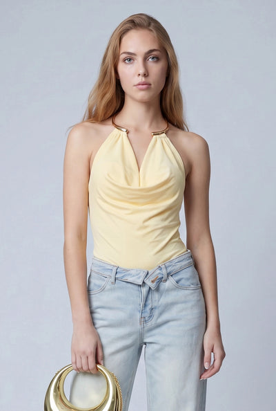 Heidi Cowl Neck Metallic Halter Top