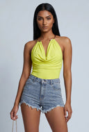 Heidi Cowl Neck Metallic Halter Top