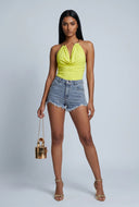 Heidi Cowl Neck Metallic Halter Top
