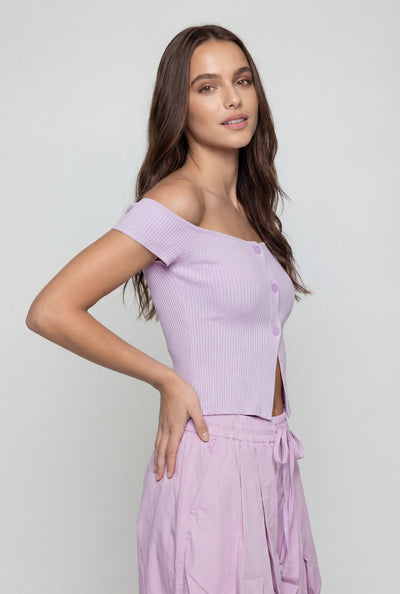 Slit Off The Shoulder Crop Top